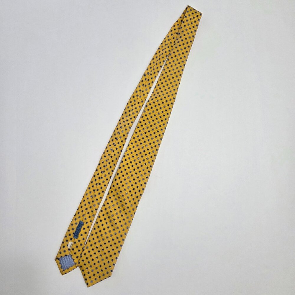 JZ Richards Silk Tie, Yellow with Blue Floral Medallion Pattern, NWT
